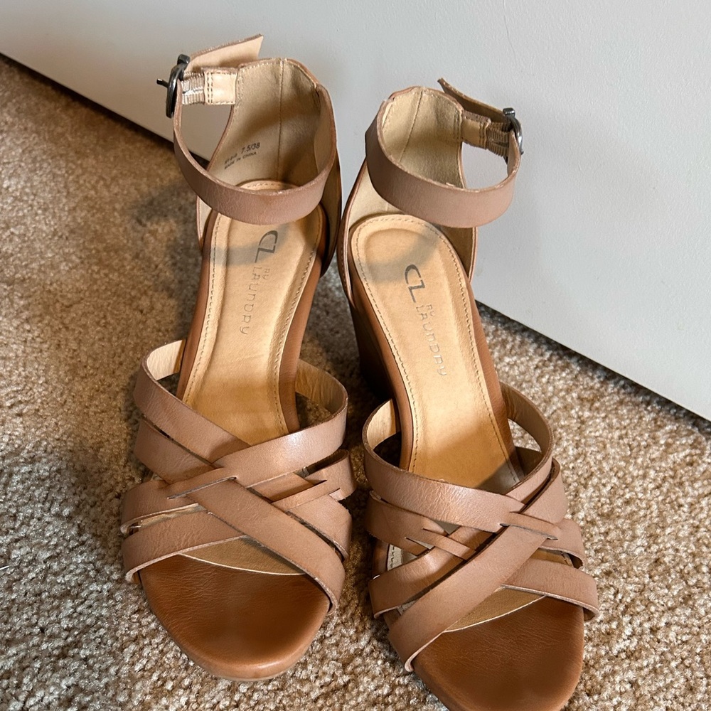 Ladies leather strapped wedge sandals.